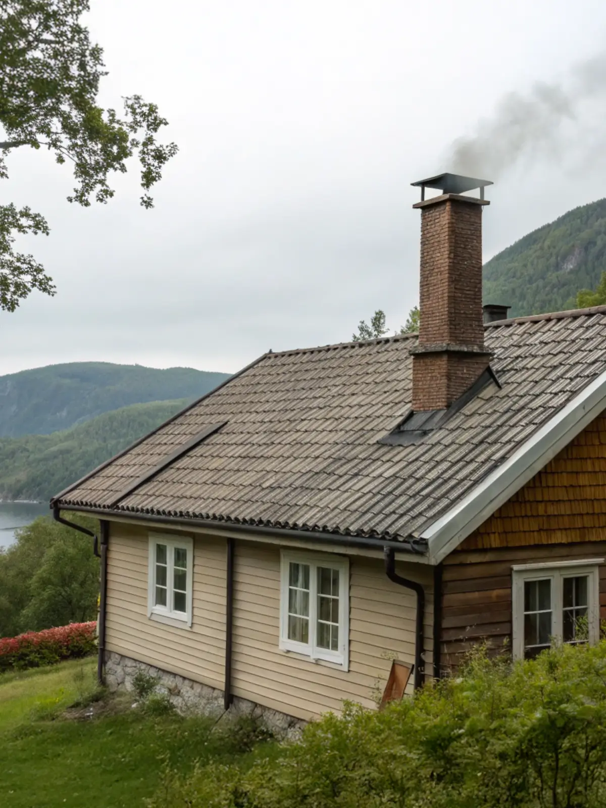 Moderne bolig med tak og pipe