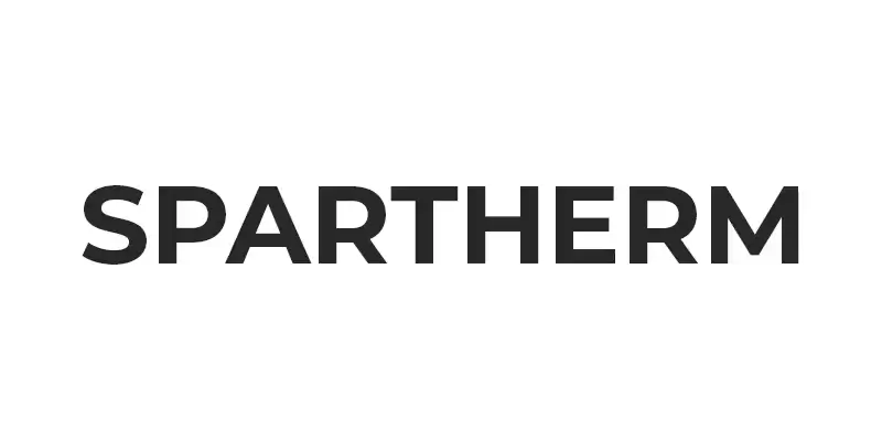 Spartherm-logo – varemerke i fet svart typografi for premium tyske peisinnsatser hos Peisbutikken.no