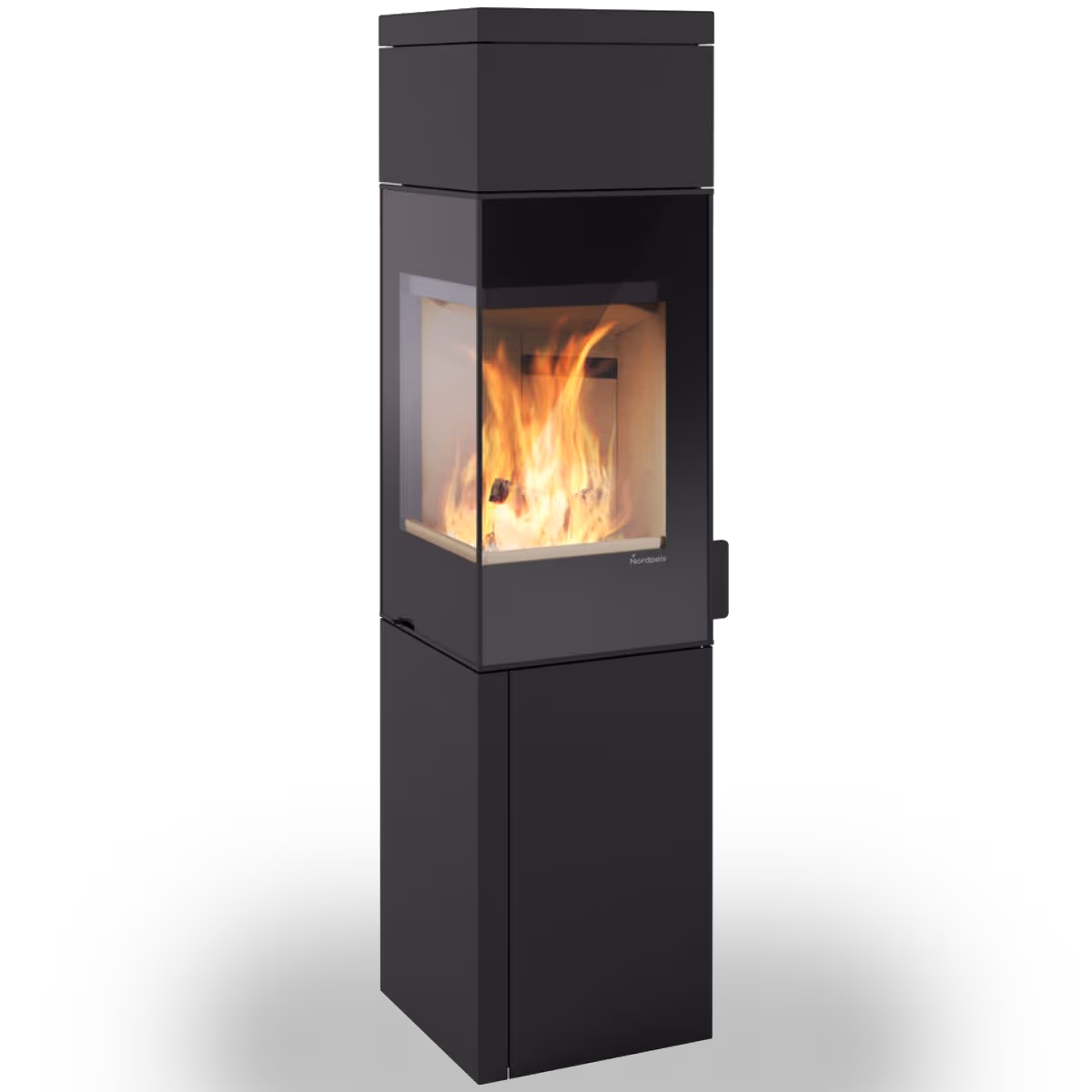 Nordpeis Quadro 3 Exclusive med høy topp, store glass og synlige flammer