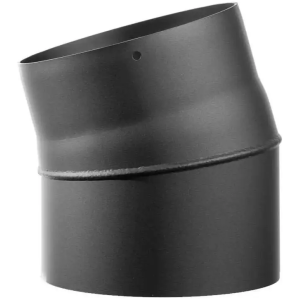 150mm 15 graders todelt røykrør bilde – sort peisrør-bøyning for fleksibel skorsteinmontering hos Peisbutikken.no