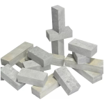 Bilde av 242kg Troja 45 varmelagrende steinblokker stablet i ulike posisjoner.