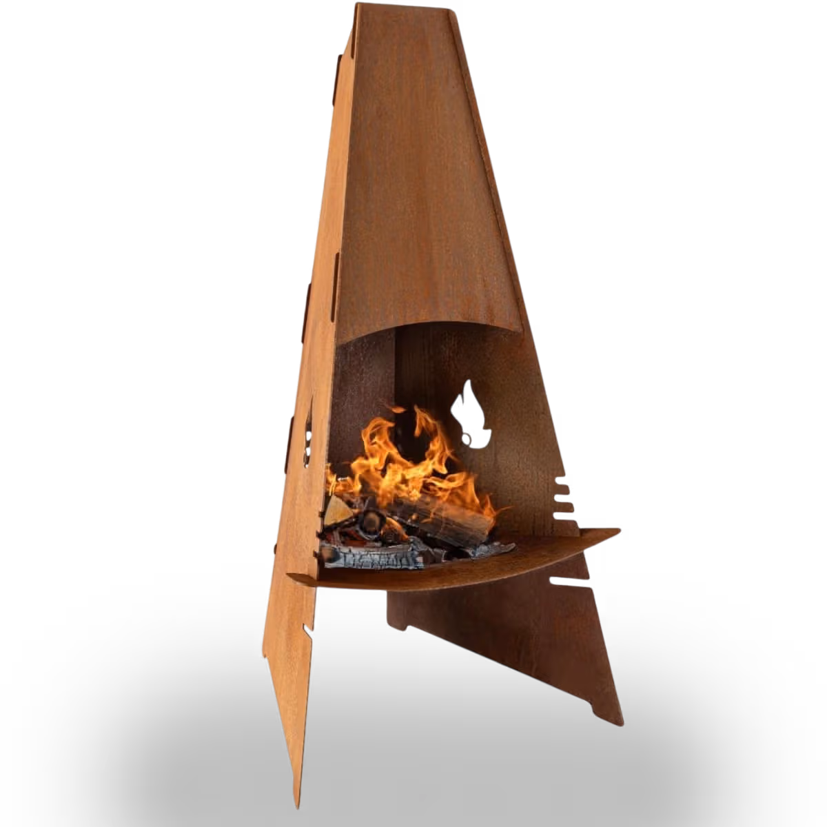 Aduro utepeis corten – Produktbilde med flammer