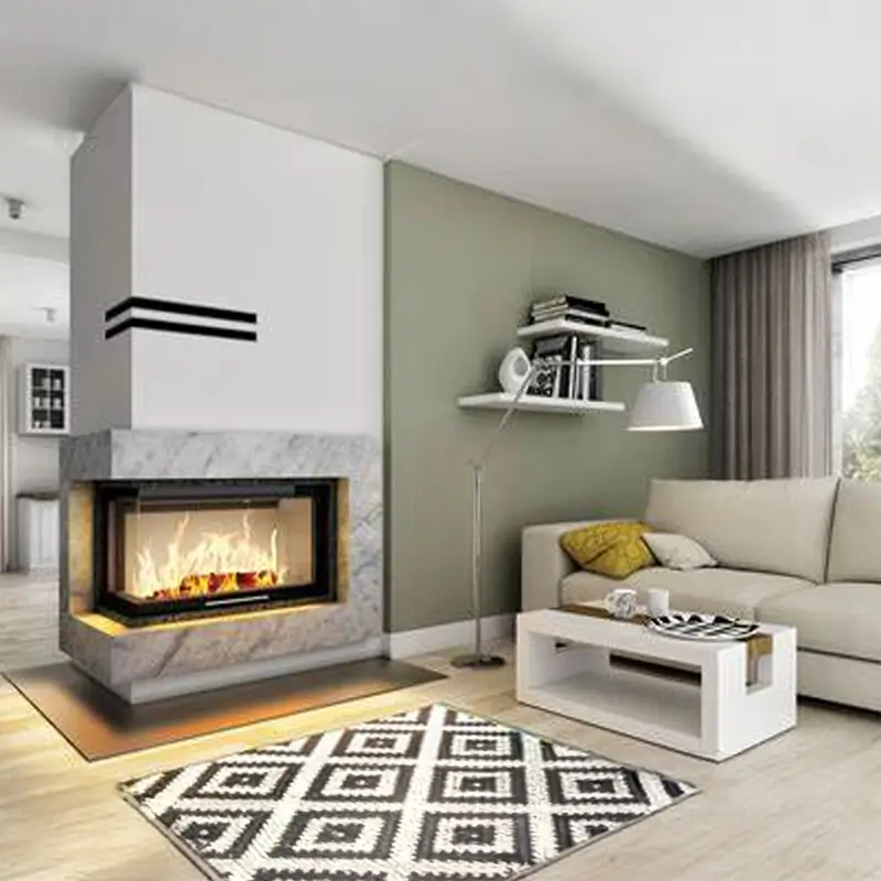 Hajduk Smart blogg bilde – høy moderne hvit hjørnepeis med koselige flammer i lys skandinavisk stue hos Peisbutikken.no