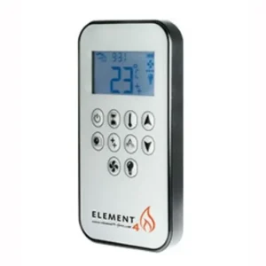 Element4 fjernkontroll – moderne sort håndholdt fjernkontroll med digital display og knapper til gasspeiser hos Peisbutikken.no