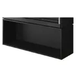 Justus Dias XL-boks lagrings tilbehør til peis, som viser svart metallrom for vedfryt logger under peisovn for organisert vedfryt peis bruk.