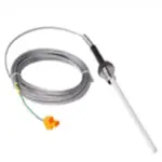 Rüegg temperatursensor med tilkoblingskabel – rustfritt stål probe med grønn/gul kabel og feste hos Peisbutikken.no