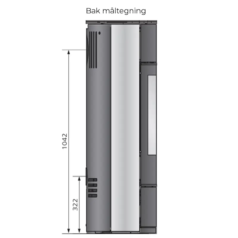 Oranier Polar Neo Vantage W+ bak måltegning – dimensjoner for installasjon hos Peisbutikken.no