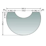 Oranier klart glass gulvplate til Polar Neo 4 – måltegning med 1000 mm bredde og buet front hos Peisbutikken.no