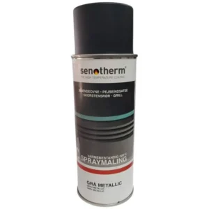 Senotherm grå metallic varmebestandig spraymaling 200 ml – tåler opp til 500°C for ovner og peiser hos Peisbutikken.no