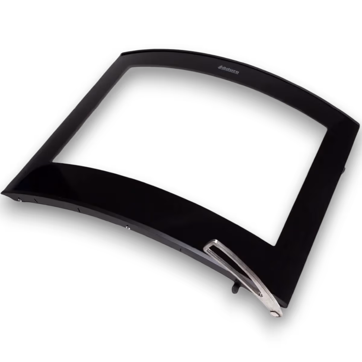 Komplett dør med ramme og glass som reservedel til Aduro 15 Lux peisovn, i buet sort design.